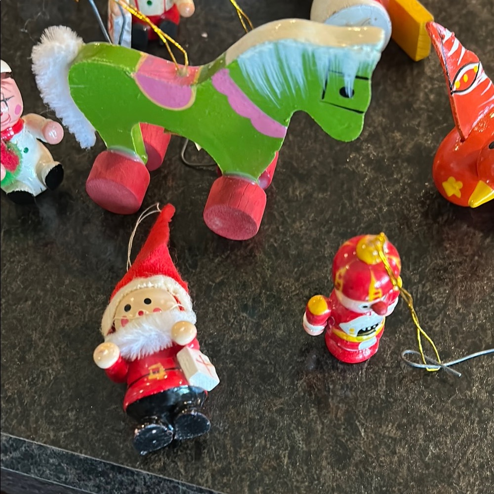 Vintage Wooden Santa and Friends Ornaments